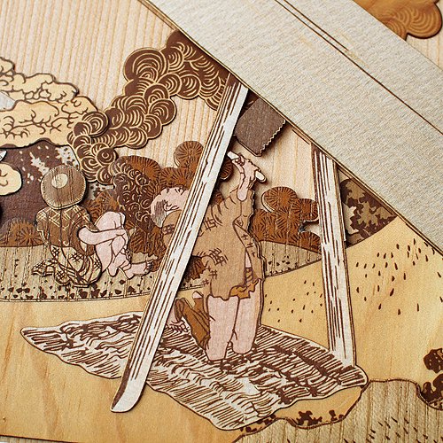 "In the Mountains of Totomi Province" & Natural cedar frame set. by KINOWA