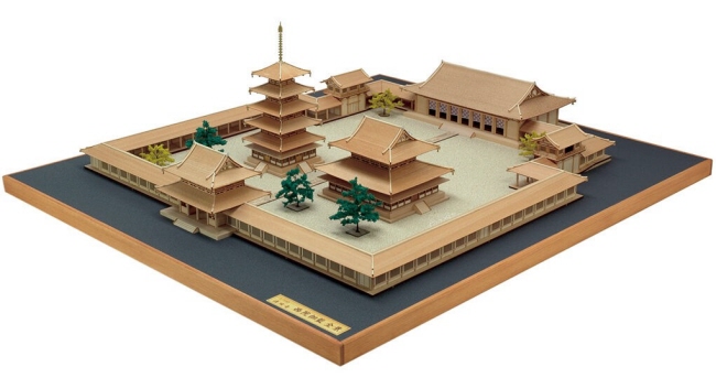 Horyu-ji Temple / Full view model, Wooden Japanese Temple Model