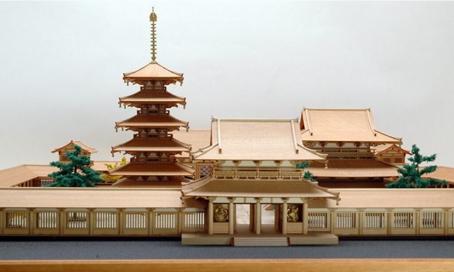 Horyu-ji Temple / Full view model, Wooden Japanese Temple Model